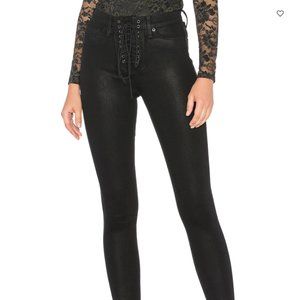 Hudson Black Coated High Rise Lace Up Jeans